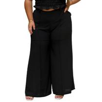 Calça feminina pantalona social cos alto com linha vinco frontal e bolsos elastico parte de trás duna liso moda elegante plus size 44 ao 58