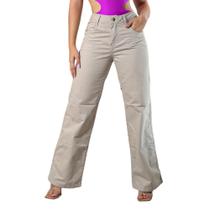 Calça Feminina Pantalona Wide Leg Sarja Cor Bege