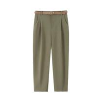 Calça Feminina Plissada com Cinto - Cintura Alta, Bolsos e Zíper Frontal
