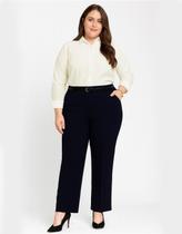 Calça Feminina Plus Size, Alfaiataria, Bolsos e Passantes, Preto