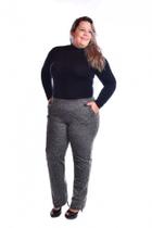 Calça Feminina Plus Size Alfaiataria Pied Poule Cinza Cintura Alta Tam 46 Mirasul