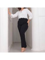 Calça Feminina PLUS SIZE Alfaiataria Tecido Premium Luxo COM CINTO