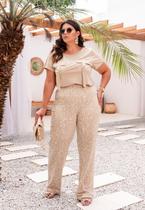 Calça Feminina Plus Size Cintura Alta com Fios Metalizados