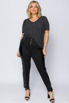 Calça Feminina Plus Size Colada Com Zíper e Lateral Couro Falso