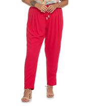 Calça Feminina Plus Size Com Pregas Secret Glam Vermelho