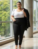 Calça Feminina Plus Size Cós Alto Malha Gorgurinho Confortável Trabalhar E Dia a Dia