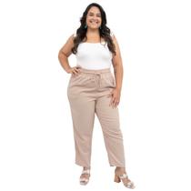 Calça Feminina, Plus Size, Cós De Elástico, Sarja Com Linho