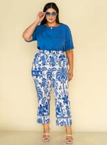 Calça Feminina, Plus Size, Cropped, Alfaiataria, Estampada, Até 54
