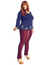 Calça Feminina Plus Size Elastic Com Guipier