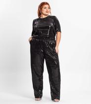 Calça Feminina Plus Size Em Paetê Secret Glam Preto