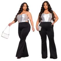 Calça Feminina Plus Size Flare Boca de Sino Neoprene Com Bolsos Cor Preta Tamanho G1 Moda Curve Calça Feminina Plus Size Flare Boca de Sino Neoprene Com Bolsos Cor Preta Tamanho G1 Moda Curve