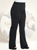 Calça Feminina Plus Size Flare Marinho Elástico Na Cintura