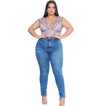 Calça feminina plus size jeans elastano