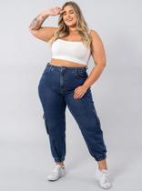 Calça Feminina Plus Size Jogger Azul Jeans, Tam.44