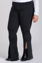 Calça Feminina Plus Size Montaria Flare Abertura Frente Cós Alto Largo - Serena