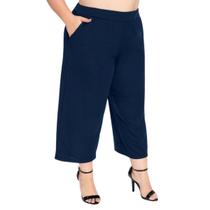 Calça Feminina Plus Size Pantacourt Cintura Alta Com Bolsos