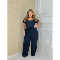 Calça Feminina Plus Size Pantalona Risca de Giz Cintura Conforto 360 Tecido Duna 48 a 54 Elegante
