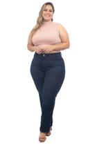 Calça Feminina Plus Size Reta, Alta, Bolso Pespontado, Até 58