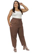 Calça Feminina Plus Size, Sarja Com Linho, Cós de Elástico, Tams. 44 e 46