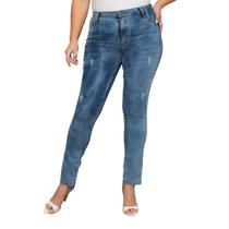 Calça Feminina Plus Size Skinny Lavagem Estonado