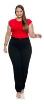 Calça Feminina Plus Size Skinny, Preta, Bolso Bordado, Até 58 Calça Feminina Plus Size Skinny, Preta, Bolso Bordado, Até 58