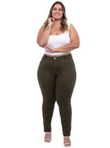 Calça Feminina Plus Size Skinny Preta, Marrom, Verde