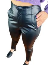 Calça Feminina Recortes em Couro 83702