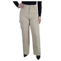 Calça Feminina Recuzza Jeans Wide Leg Cargo Bege Kaki - 1102 Calça Feminina Recuzza Jeans Wide Leg Cargo Bege Kaki - 1102