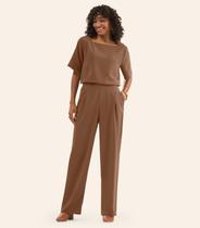 Calça Feminina Reta Em Tecido Twill Rovitex Marrom