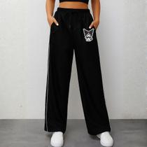 Calça Feminina Reta Larga Preta Kuromi Kawaii Alternativa Cor:PretaTamanho:P Calça Feminina Reta Larga Preta Kuromi Kawaii Alternativa Cor:PretaTamanho:P