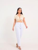 Calça Feminina Sarja Branco Mom