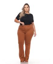 Calça Feminina Sarja Com Elastano Plus Caramelo Flare Razon Jeans