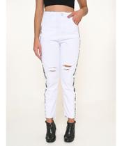 Calça Feminina Sarja Lycra Cropped Mom Branco
