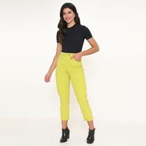 Calça Feminina Sarja Mom Verde Limão Calça Feminina Sarja Mom Verde Limão