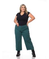 Calça Feminina Sarja Plus Pantacourt Verde Marinheiro