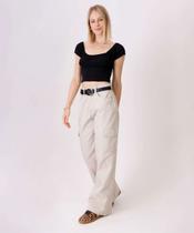 Calça Feminina Sarja Wide Leg Cargo Areia-98039 Calça Feminina Sarja Wide Leg Cargo Areia-98039