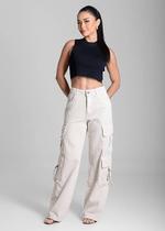 Calça Feminina Sarja Wide Leg Cargo Sawary Premium Original Cintura Alta Moda 280482 Calça Feminina Sarja Wide Leg Cargo Sawary Premium Original Cintura Alta Moda 280482
