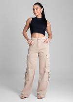Calça Feminina Sarja Wide Leg Cargo Sawary Premium Original Cintura Alta Moda 282160 Calça Feminina Sarja Wide Leg Cargo Sawary Premium Original Cintura Alta Moda 282160