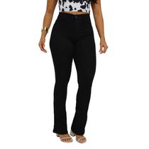 Calça Feminina Sawary Sarja Boot Cut Flare Elastano Lycra Preta