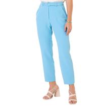 Calça Feminina Seiki Cigarrete Alfaiataria Crepe Azul Claro