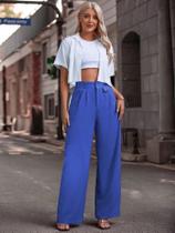 Calça Feminina, Sem Faixa Pantalona Reto Anel Fino Cintura Alta, Despojada, Moderna, Alfaitaria