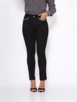 Calça Feminina Skinny Jeans Preto Pocket strass Levanta Bumbum