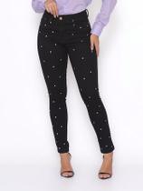 Calça Feminina Skinny Jeans Preto Pontos de strass Levanta Bumbum
