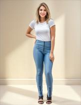 Calça Feminina Skinny Zíper Na Frente E Barra Malha Grossa