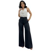 Calça Feminina Social Pantalona Alfaiataria Cintura Alta Wide Leg Elegante