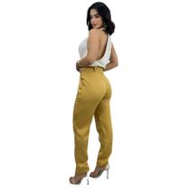 Calça Feminina Social Pinça Alfaiataria Cintura Alta Reta Elegante Premium