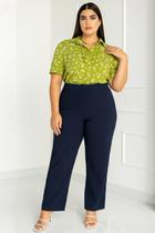 Calça Feminina Social Pus Size, Alfaiataria, Marinho, Tamanhos até 58.