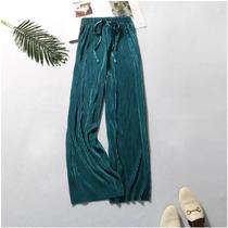 Calça Feminina Soltinha Plissada - Perna Larga, Cintura Elástica e Tecido Seda Gel