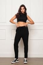 Calça Feminina Soltinha Reta com Elástico e Amarração Preta Calça Feminina Soltinha Reta com Elástico e Amarração Preta