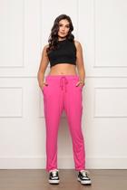 Calça Feminina Soltinha Reta com Elástico e Amarração Rosa Calça Feminina Soltinha Reta com Elástico e Amarração Rosa